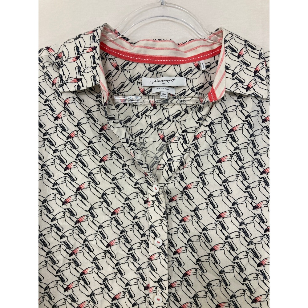 Foxcroft Toucan Print‎ Button Down Shirt size 16W Wrinkle Free Cotton Preppy